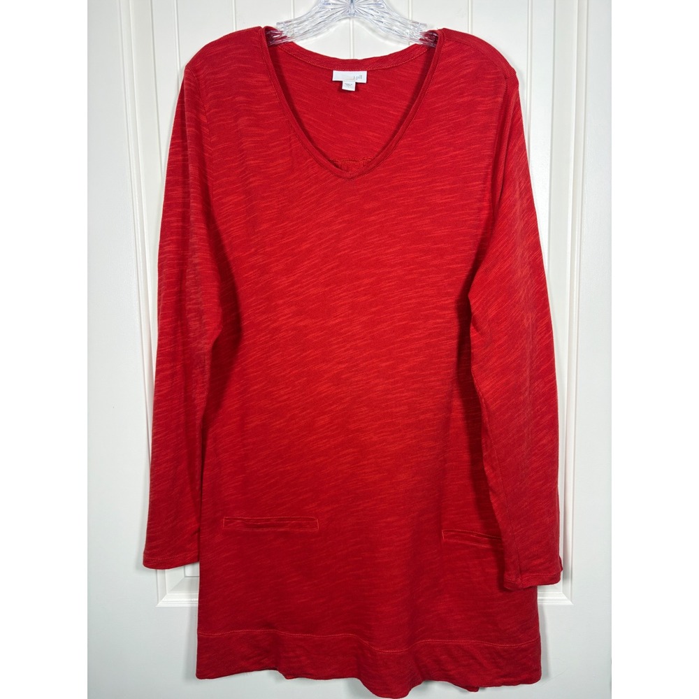 J. Jill Womens Red Slub Knit V-Neck Long Sleeve Tunic with Pockets L Transition - Picture 2 of 7